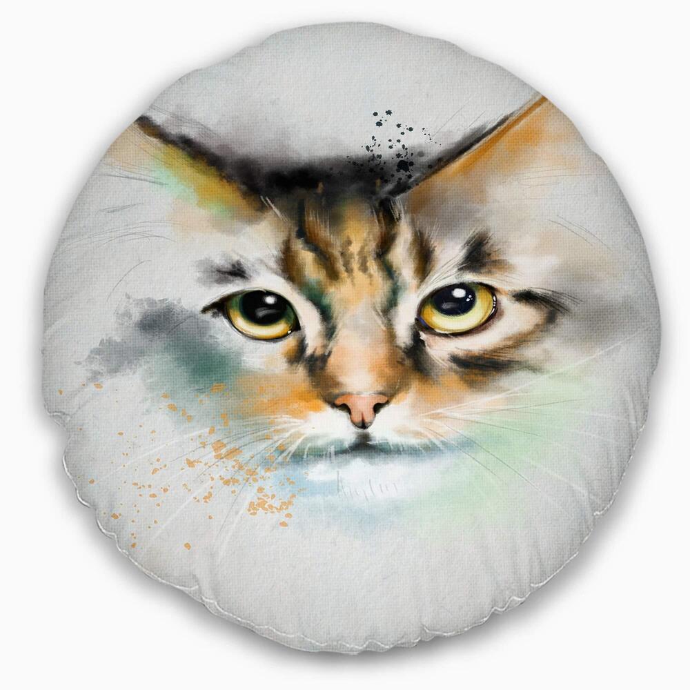 2474 Designart Strong Look of Cat Watercolor Sketch' Animal Throw Cushion